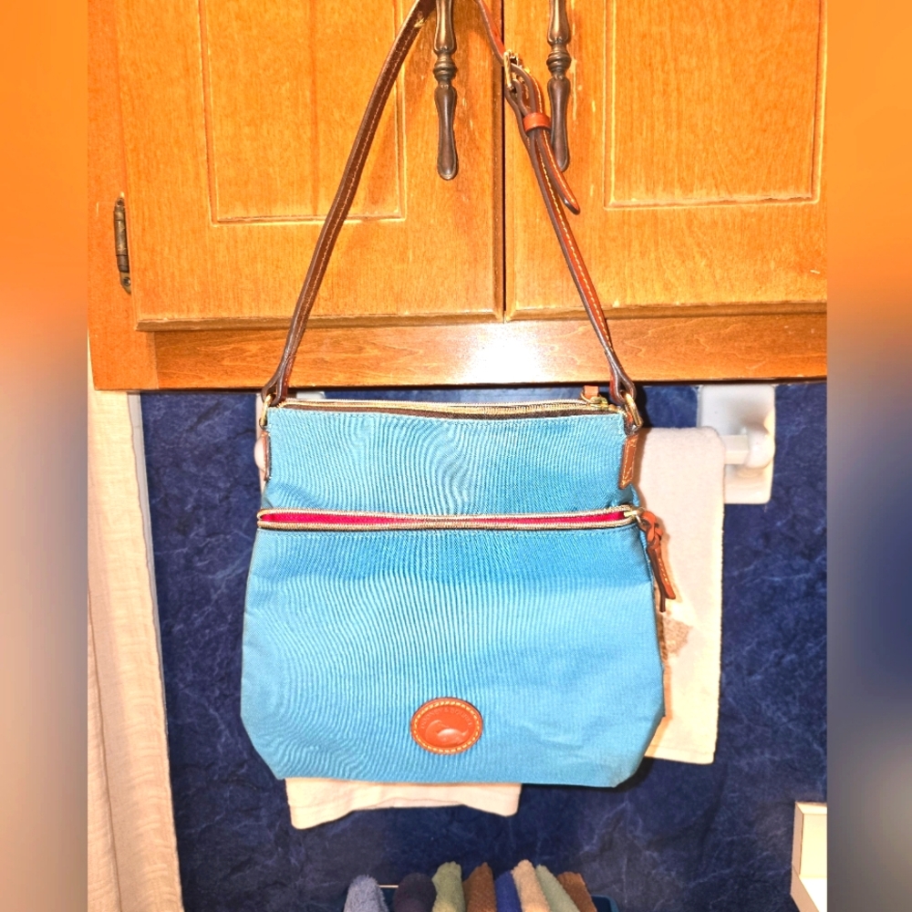 Dooney & Bourke Blue Crossbody Shoulder Bag with Leather Trim